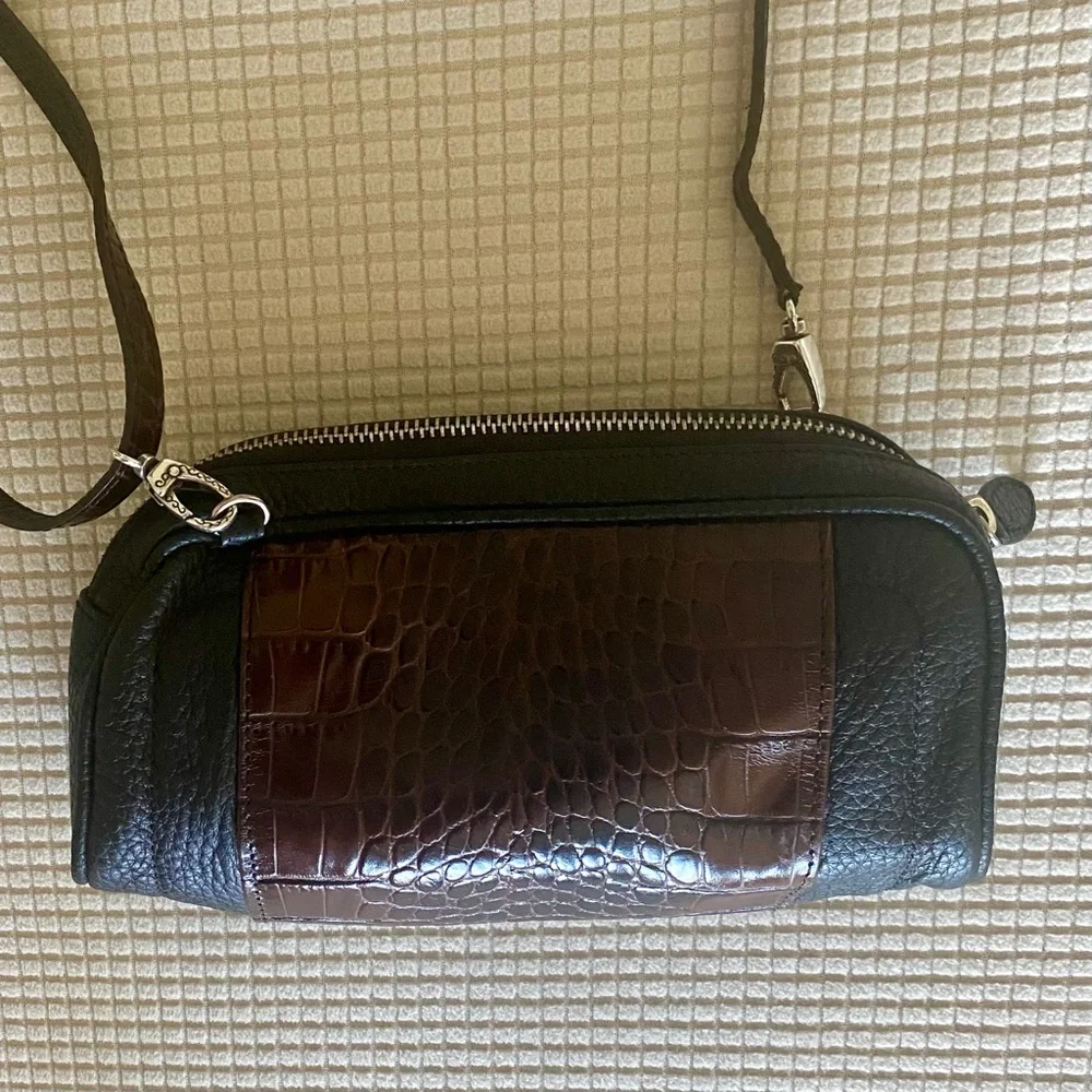 Brighton Black and Brown Croc-Embossed Crossbody